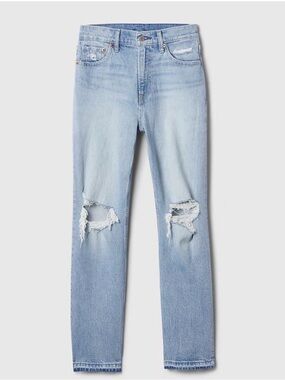 GAP High-Rise Straight Light Wash Jeans with Back Pocket Distress